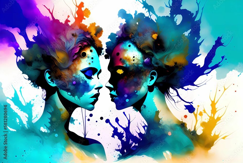 colorful couple romantic abstract art