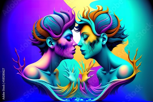 romantic couple digital colorful painting,abstract art © Diego