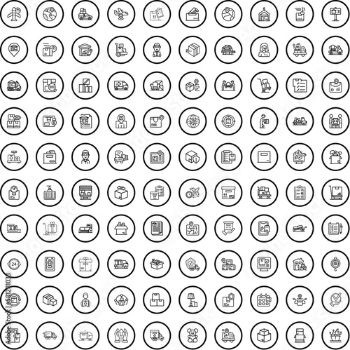 100 logistics icons set. Outline illustration of 100 logistics icons vector set isolated on white background