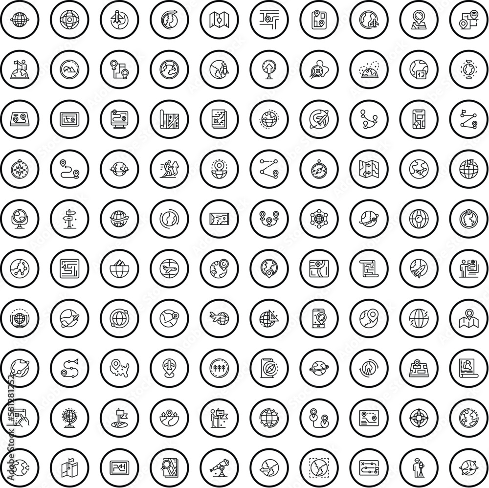 100 map icons set. Outline illustration of 100 map icons vector set isolated on white background 100 map icons set. Outline illustration of 100 map icons vector set isolated on white background