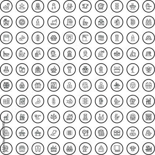 100 massage icons set. Outline illustration of 100 massage icons vector set isolated on white background