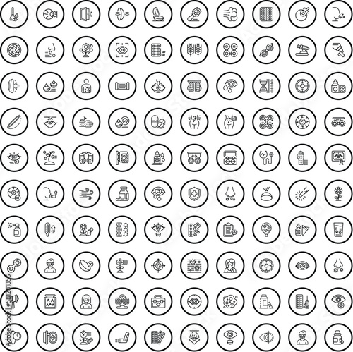 100 medical icons set. Outline illustration of 100 medical icons vector set isolated on white background