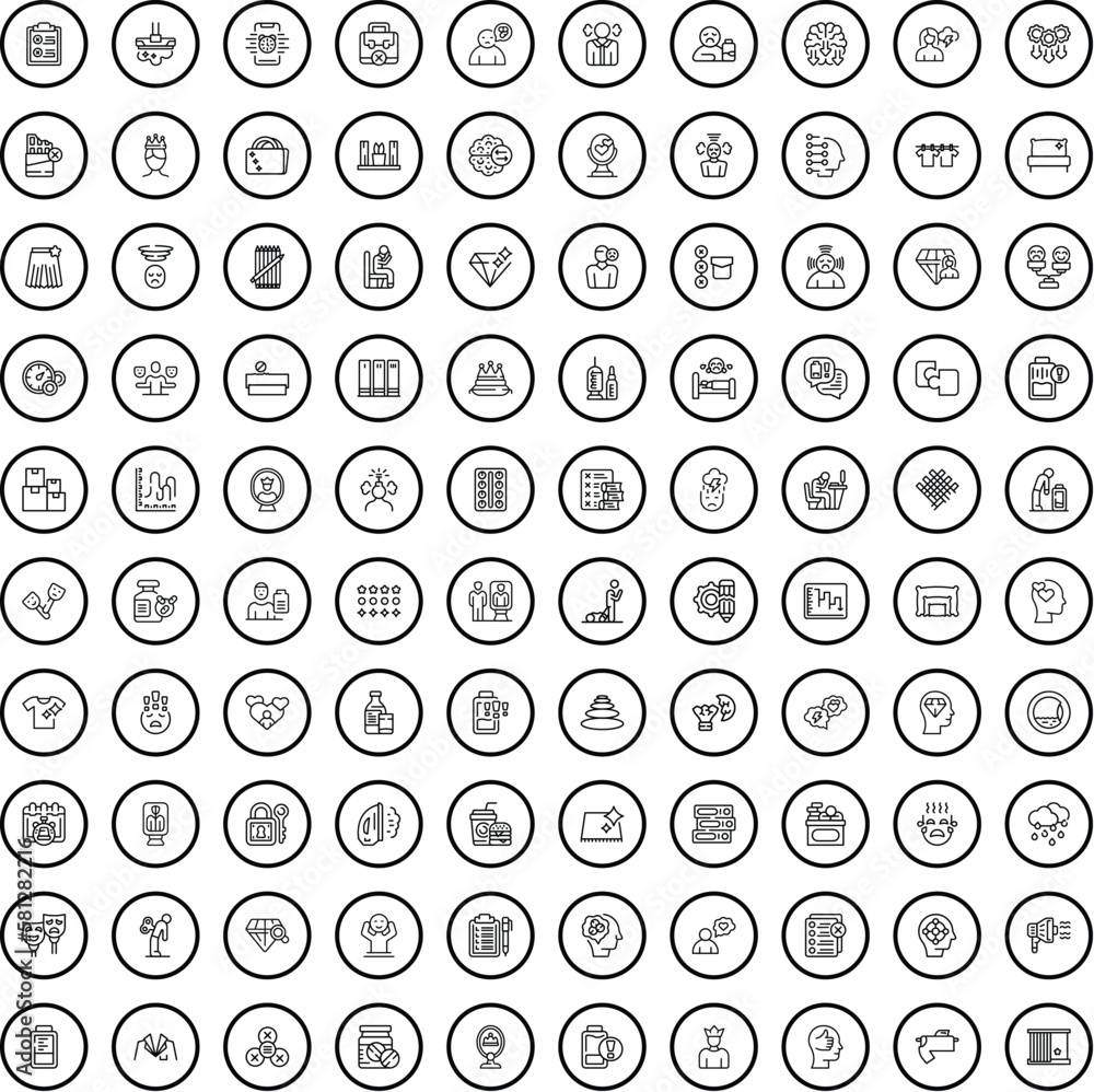 100 mental icons set. Outline illustration of 100 mental icons vector set isolated on white background 100 mental icons set. Outline illustration of 100 mental icons vector set isolated on white background