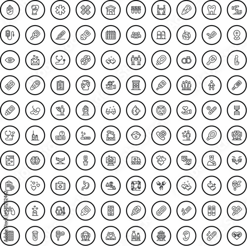 100 mother icons set. Outline illustration of 100 mother icons vector set isolated on white background