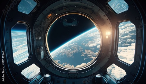 Fototapeta Naklejka Na Ścianę i Meble -  spacecraft window digital art illustration, Generative AI