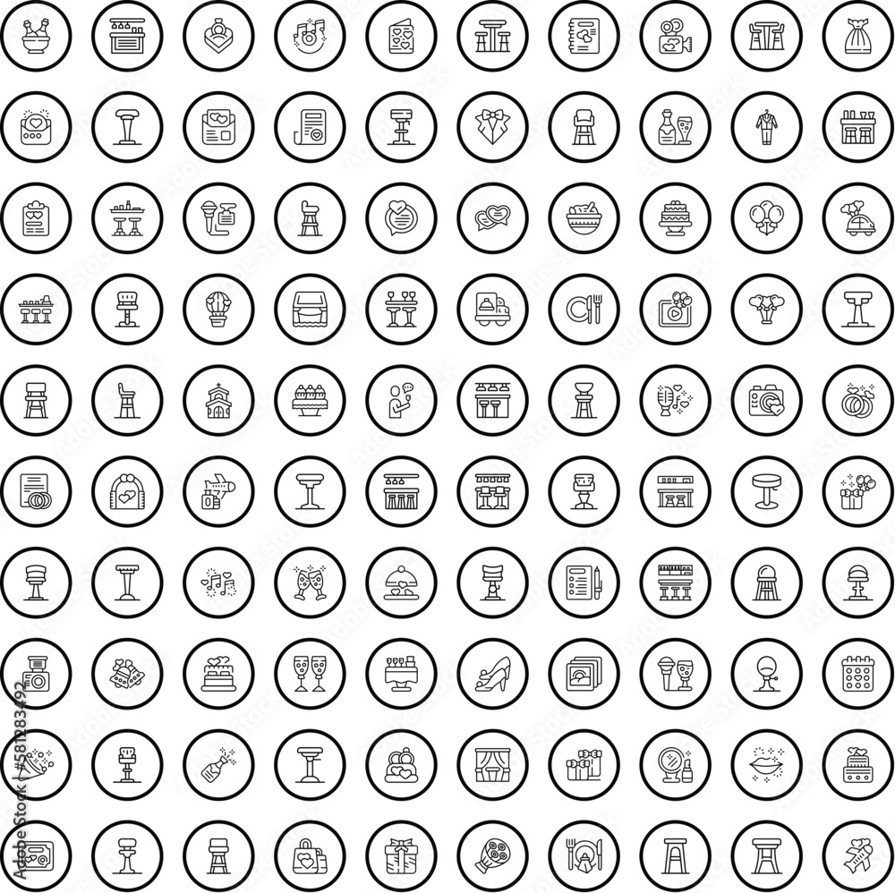 100 party icons set. Outline illustration of 100 party icons vector set isolated on white background 100 party icons set. Outline illustration of 100 party icons vector set isolated on white background