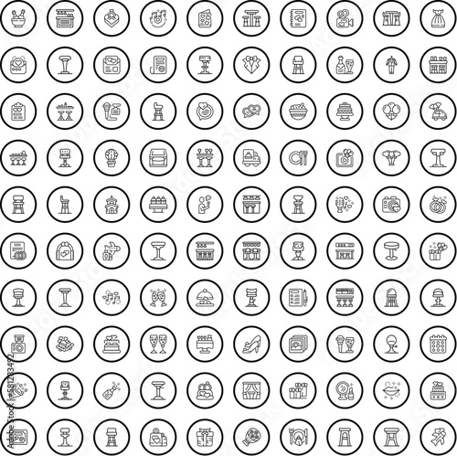 100 party icons set. Outline illustration of 100 party icons vector set isolated on white background