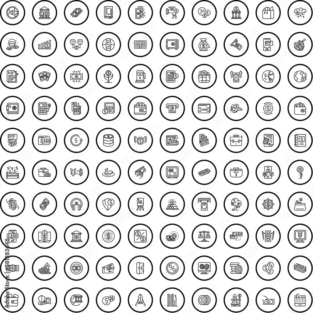 100 payment icons set. Outline illustration of 100 payment icons vector set isolated on white background 100 payment icons set. Outline illustration of 100 payment icons vector set isolated on white background