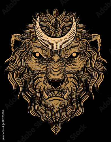 illustration scary leo zodiac symbol on black background