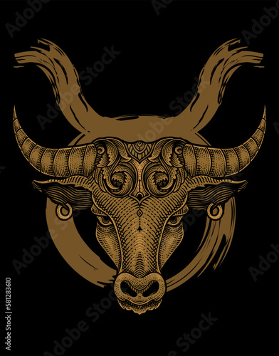 illustration bull head taurus zodiac symbol on black background