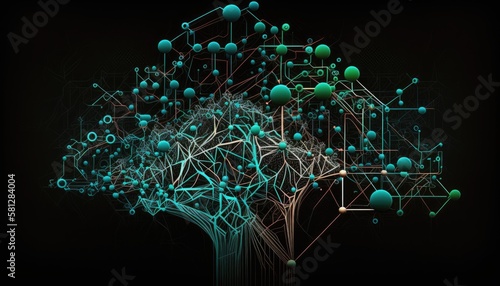 Data web abstract background with nodes. Dark background