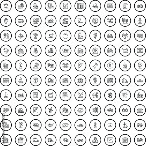 100 plantation icons set. Outline illustration of 100 plantation icons vector set isolated on white background