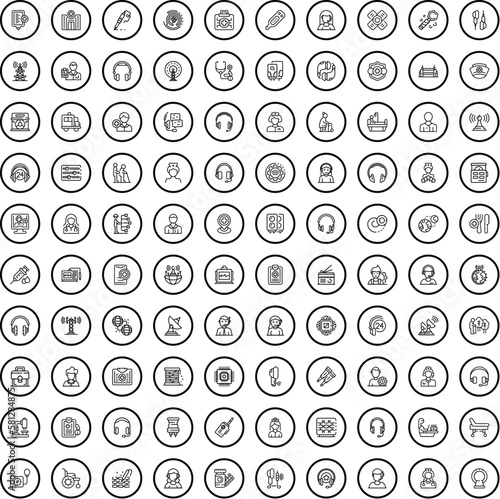100 profession icons set. Outline illustration of 100 profession icons vector set isolated on white background