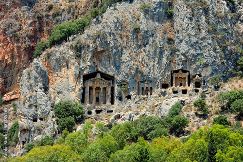 king tombs carved into the rocks belonging to the ancient period, dalyan tukey photo
