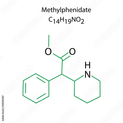 methilphenidate formula for medical design. Line drawing. Vector illustration.