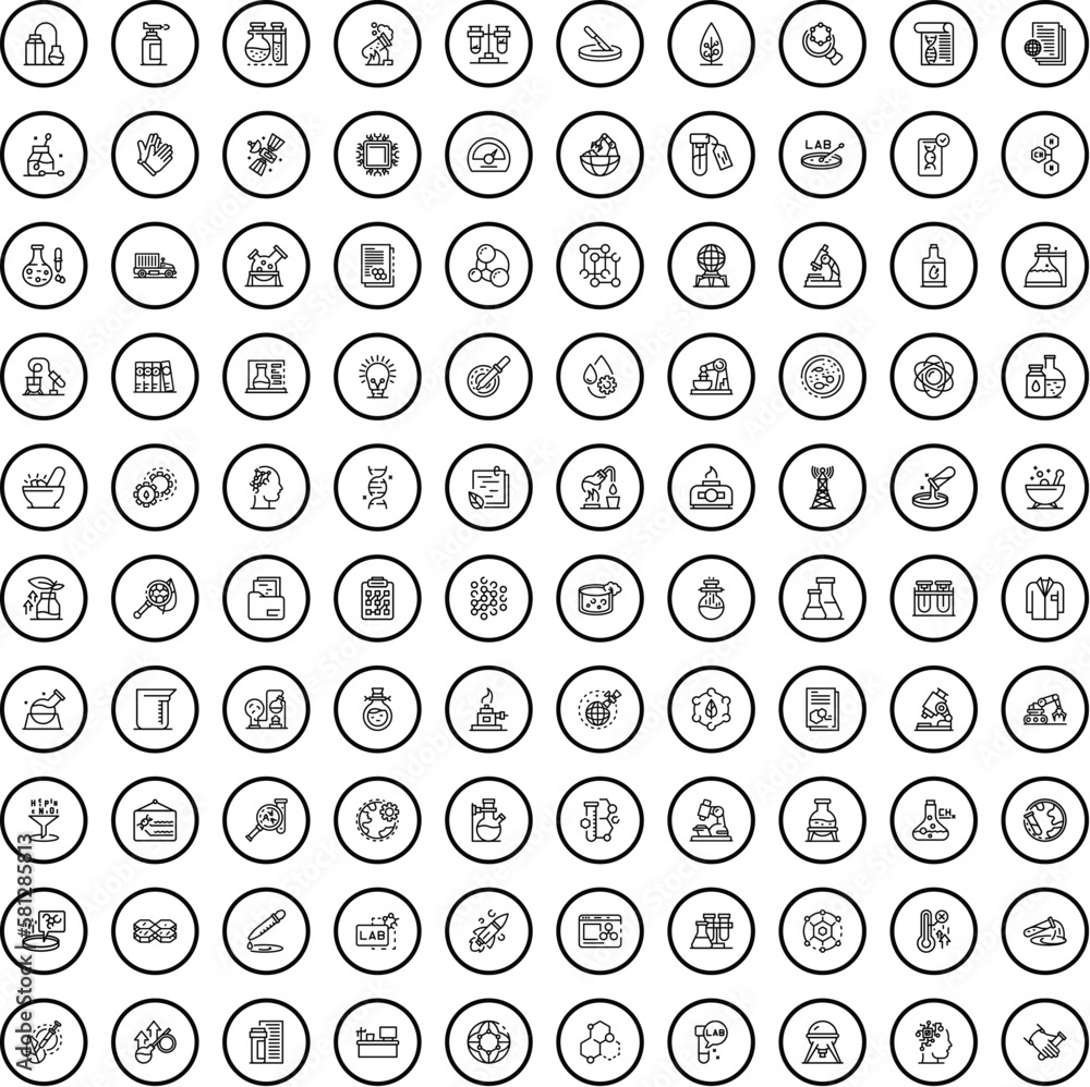100 research icons set. Outline illustration of 100 research icons vector set isolated on white background