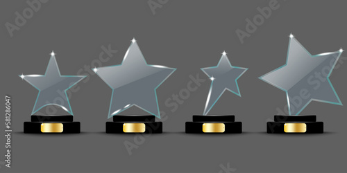 Glass prizes on a stand. Award background. Glass prizes in different shapes. Vector illustration.