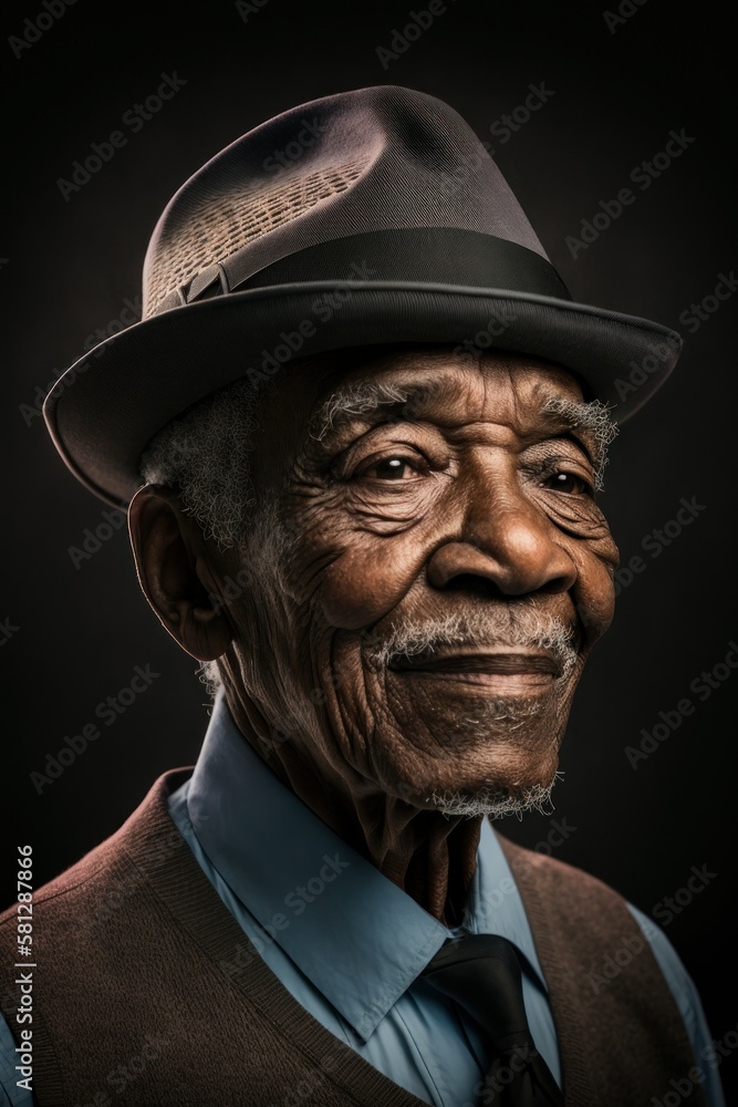 A Joyful Happy Beautiful Easter Display of Diversity: African American Black Elderly Man Sporting Easter Bonnet with Confidence and Smiles, Symbolizing Unity and Acceptance (generative AI)
