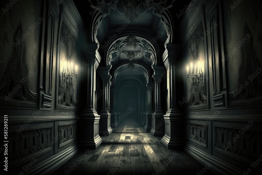 Haunted Hallways Background. Generative AI
