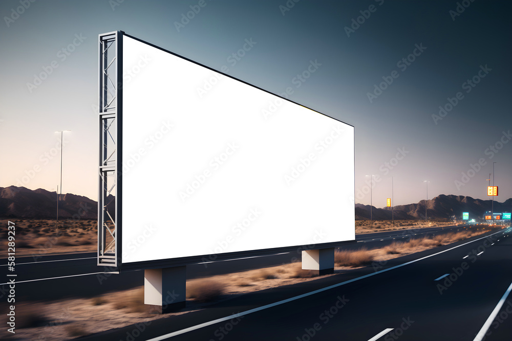 blank billboard on the highway roadside, Large empty highway billboard, Outdoor advertisment marketing billboard mockup on highway, generative ai	
