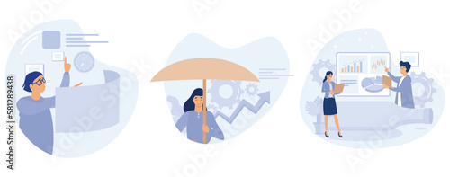 Project planning concept, Project and risk management, bottleneck analysis, agile methodology, IT professional, workflow improvement, set flat vector modern illustration