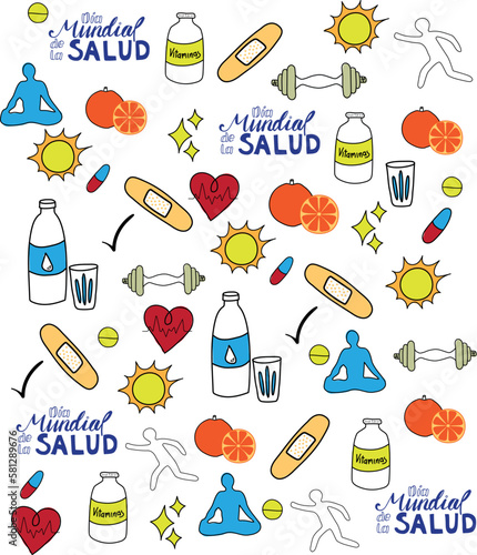 Iconos del Día de la Salud con Colores 