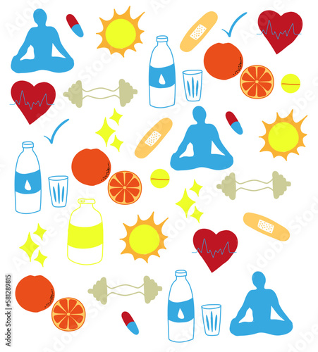 Iconos del Día de la Salud con Colores 
