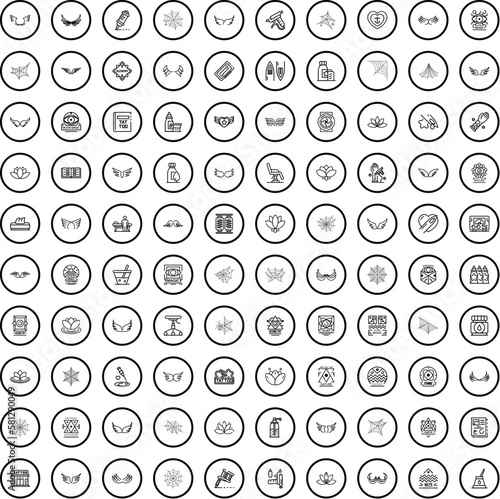100 tattoo icons set. Outline illustration of 100 tattoo icons vector set isolated on white background