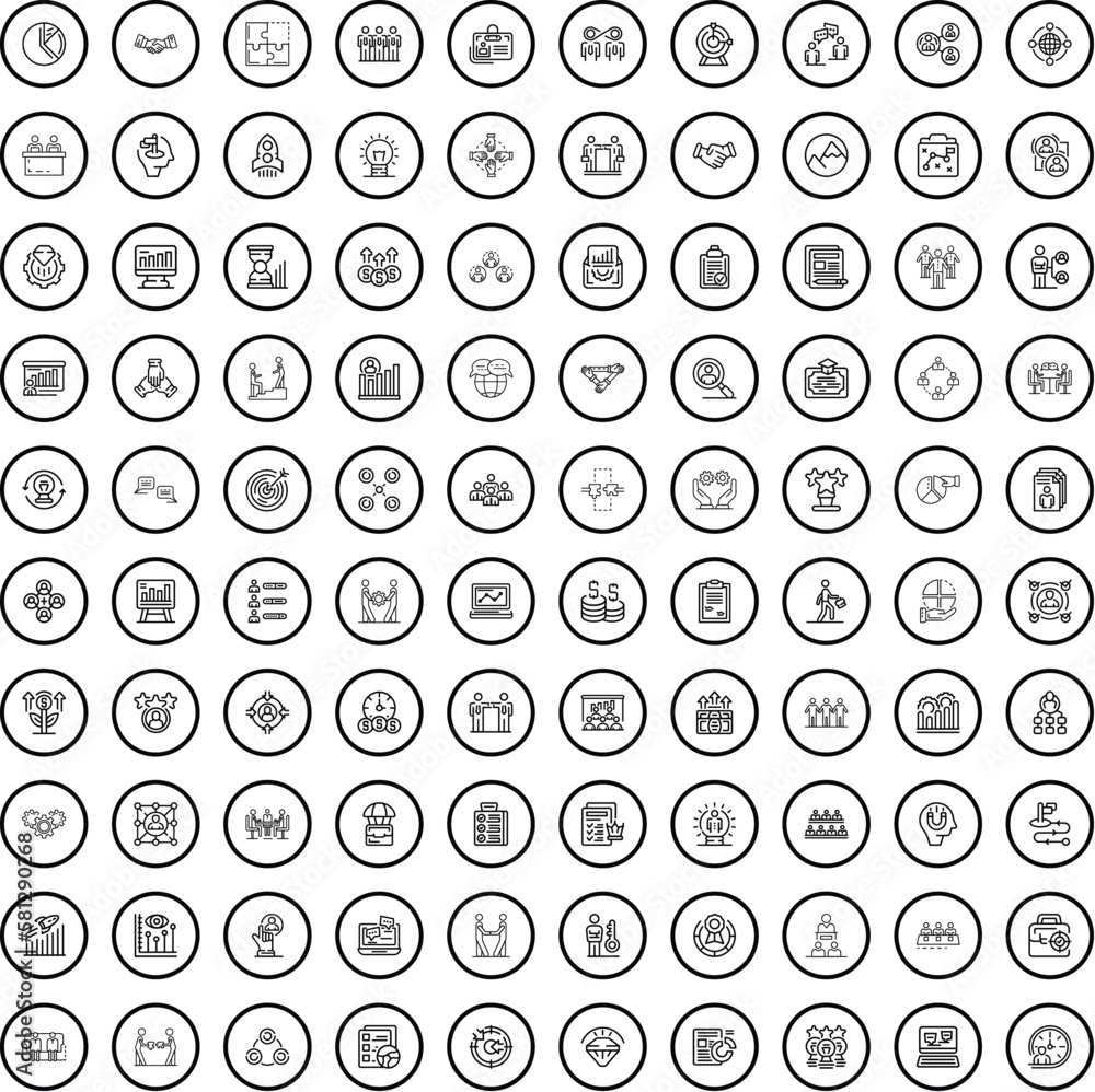 100 team building icons set. Outline illustration of 100 team building icons vector set isolated on white background