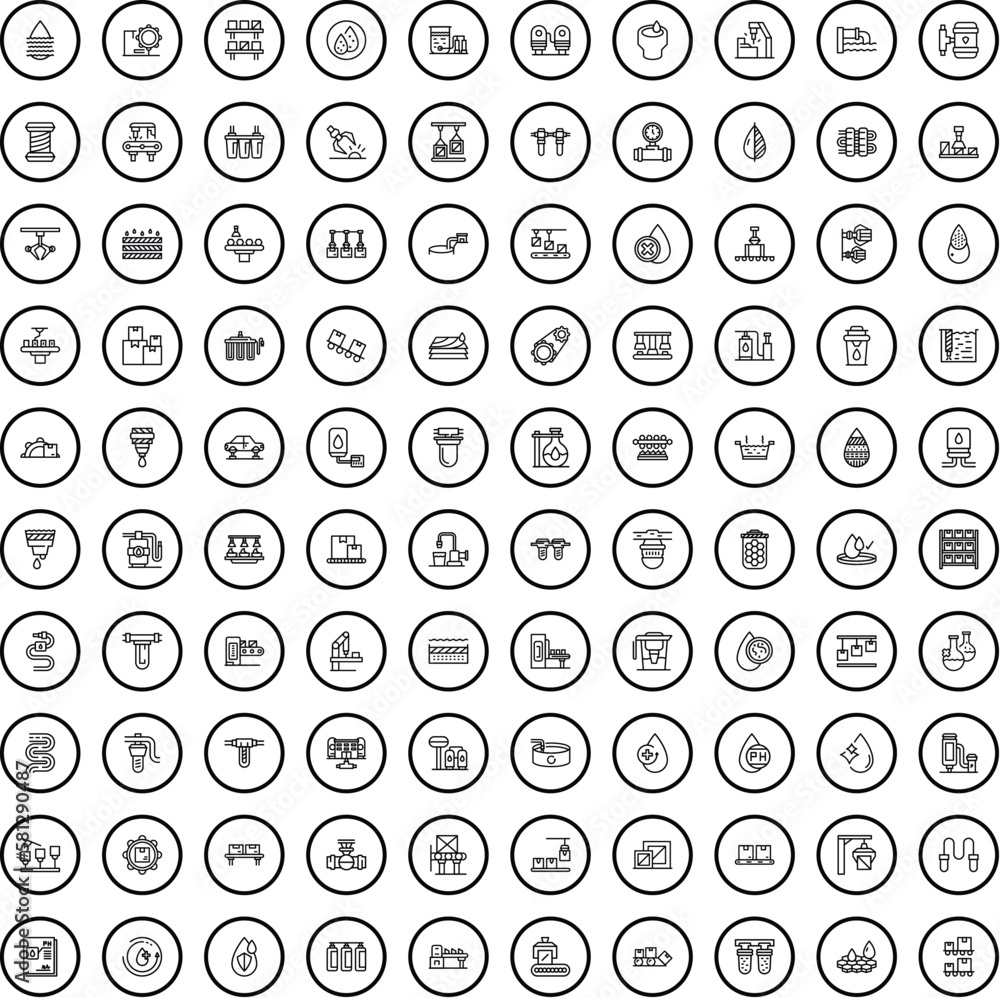 100 technology icons set. Outline illustration of 100 technology icons vector set isolated on white background