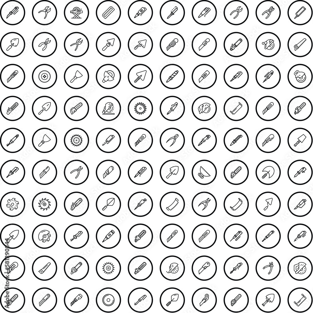 100 tool icons set. Outline illustration of 100 tool icons vector set isolated on white background