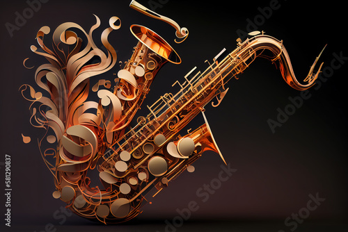 jazz word made of trumpet vintage print. Generative Ai