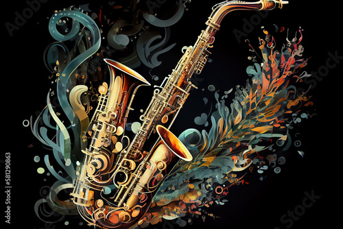 Jazz music instruments. Generative Ai