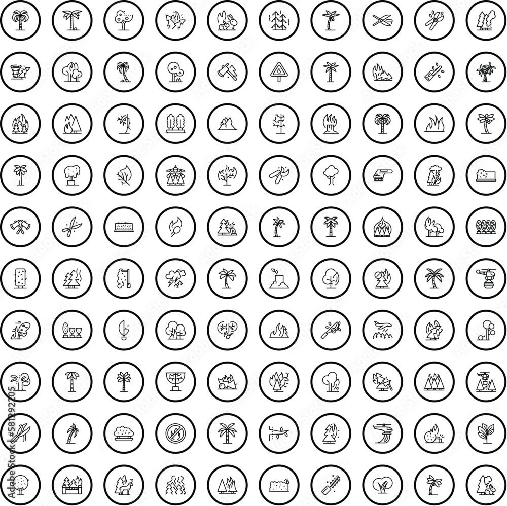 100 tree icons set. Outline illustration of 100 tree icons vector set isolated on white background