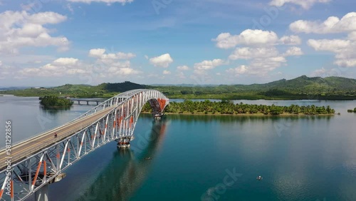 San Juanico Bridge: The Longest Bridge in the Philippines. Road bridge between the islands, top view. Summer and travel vacation concept. photo