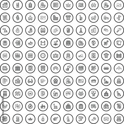 100 voyage icons set. Outline illustration of 100 voyage icons vector set isolated on white background