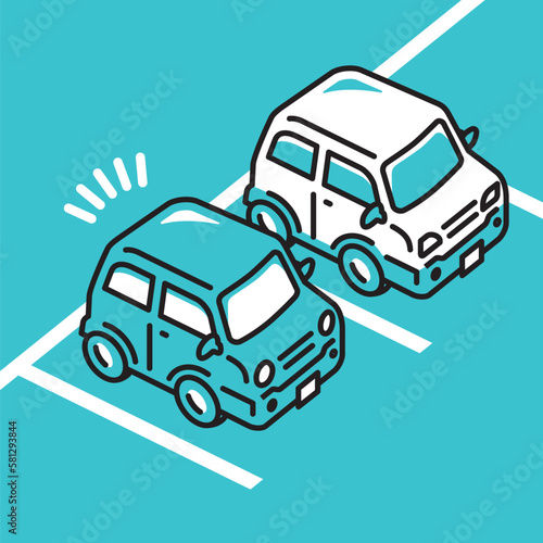 スマートキーに反応するパーキングエリアに駐車している軽自動車