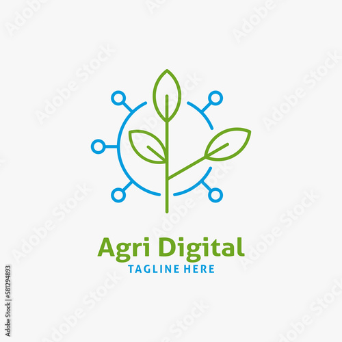 Plants and tech elements for digital agriculture logo design