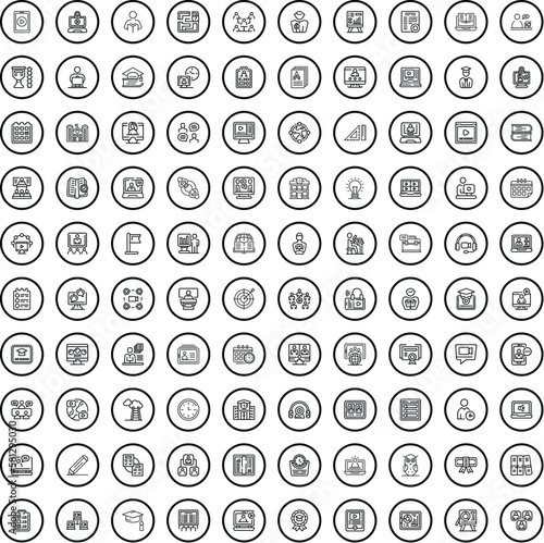 100 webinar icons set. Outline illustration of 100 webinar icons vector set isolated on white background