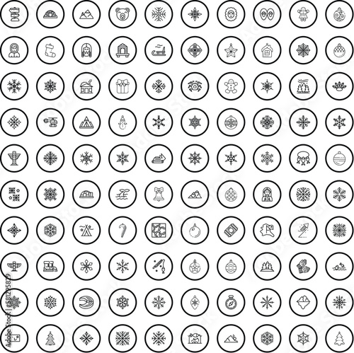 100 winter icons set. Outline illustration of 100 winter icons vector set isolated on white background