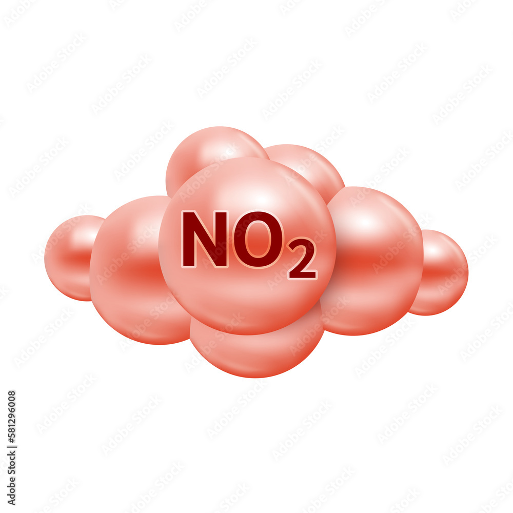 Nitrogen Dioxide NO2 molecule models red and chemical formulas