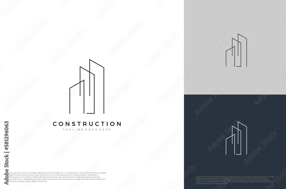 Architecture building construction modern line art design. Logo template vector illustration