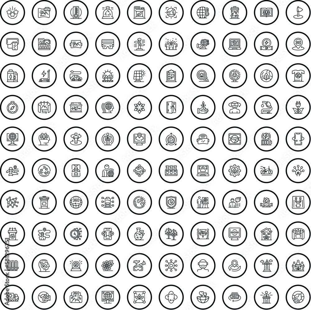 100 world icons set. Outline illustration of 100 world icons vector set isolated on white background
