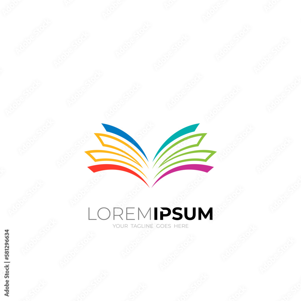 Book logo with line design, library logo with a book symbol