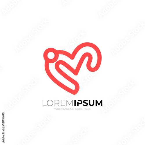 Line logo with heart icon, Charity and support vector concept, orphans in heart icon, love and happy life vector illustration.