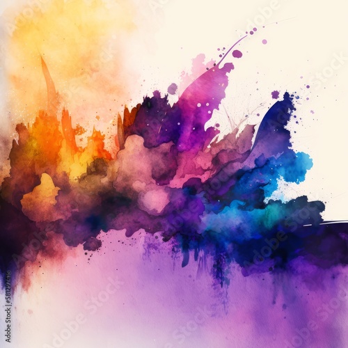 Digital Illustration of Abstract Watercolor Paint Background, Chaotic Explosion of Colors, for Backgrounds, as a Graphic Resource or Embellishment. Made in part with generative ai. 