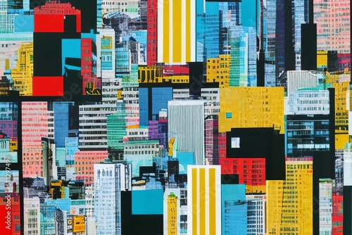 cityscape paper collage, mixed media paper cutoff