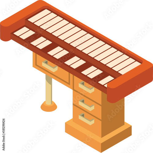 Synthesizer icon isometric vector. Piano musical instrument on wooden table icon. Music and art concept
