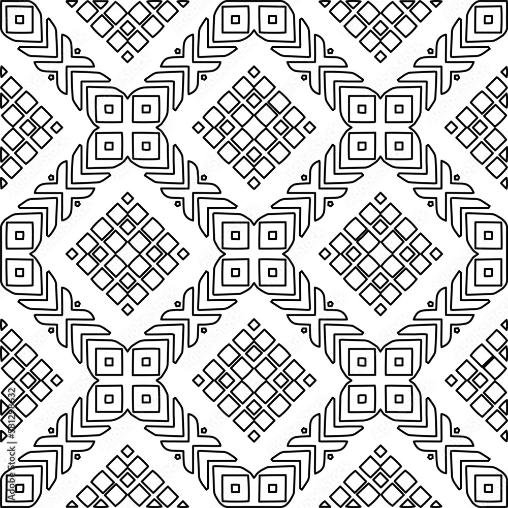 Stylish texture with figures from lines.Abstract geometric black and white pattern for web page, textures, card, poster, fabric, textile. Monochrome graphic repeating design. 