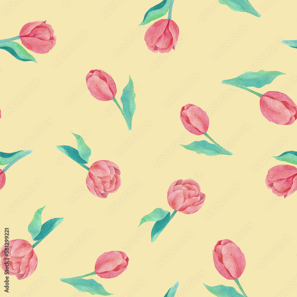 seamless watercolor illustration mix colorful floral flower and leaves with line art used for background texture, wrapping paper, textile greeting card template or wallpaper design
